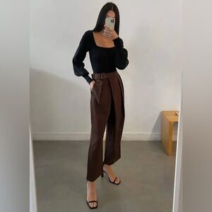 OAK + FORT Dark Brown Belted Trousers